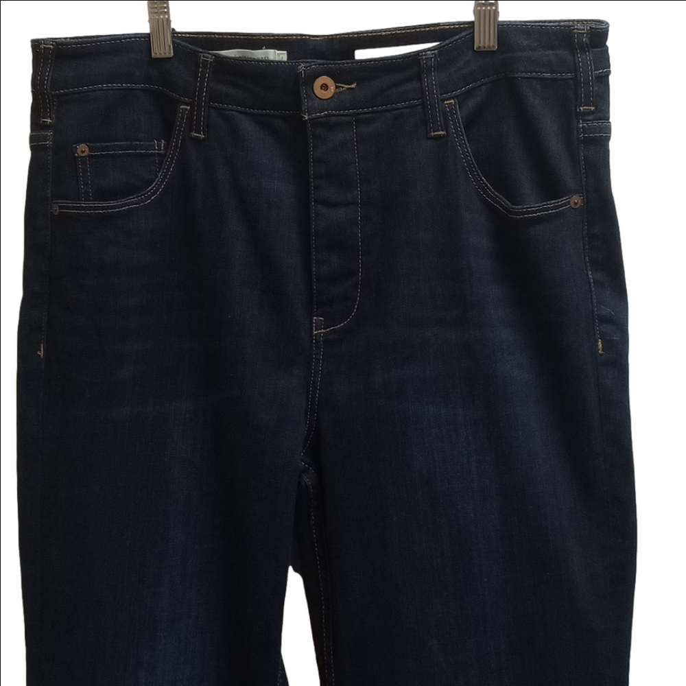 PILCRO BY ANTHROPOLOGY DARK WASH DENIM HIGH RISE BOOTCUT JEANS WITH SIDE BUTTONS - Picture 3 of 15